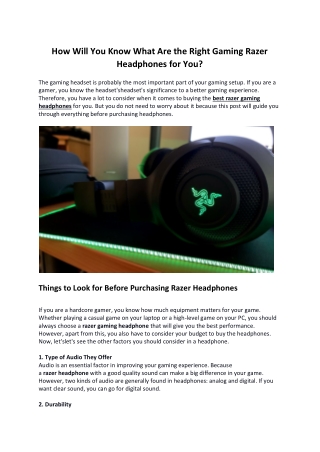 How Will You Know What Are the Right Gaming Razer Headphones for You?