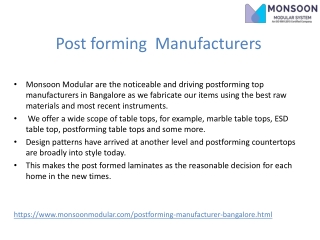 Postforming Top Manufacturers Bangalore