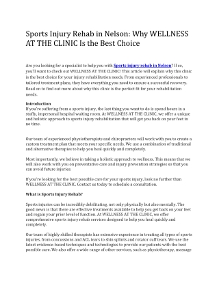 Sports injury rehab in Nelson