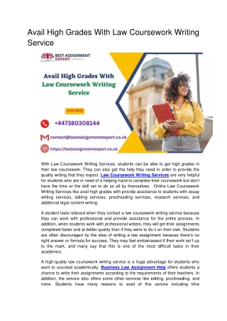 Avail High Grades With Law Coursework Writing Service
