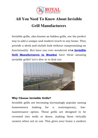 Invisible Grill Manufacturers in Mumbai Call-7290096086