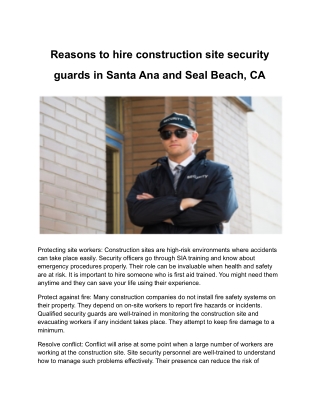 Reasons to hire construction site security guards in Santa Ana and Seal Beach, CA