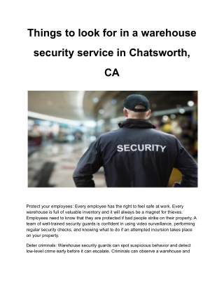 Things to look for in a warehouse security service in Chatsworth, CA