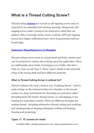 What is a Thread Cutting Screw