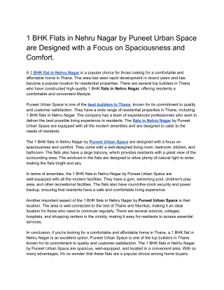 1 BHK Flats in Nehru Nagar by Puneet Urban Space are Designed with Spacious and Comfort.