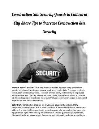 Construction Site Security Guards in Cathedral City Share Tips to Increase Construction Site Security