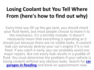 Losing Coolant but You Tell Where From (here's how to find out why)