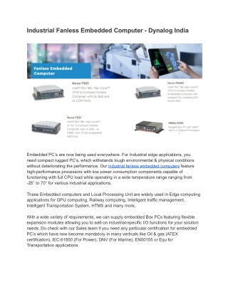 Industrial Fanless Embedded Computer - Dynalog India