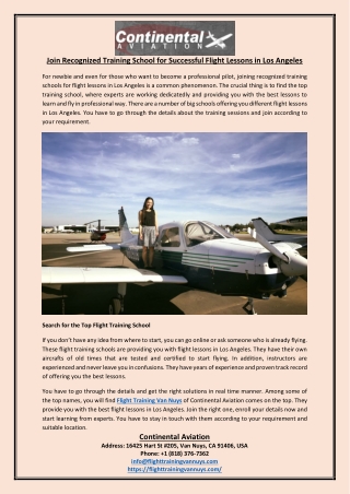 Join Recognized Training School for Successful Flight Lessons in Los Angeles