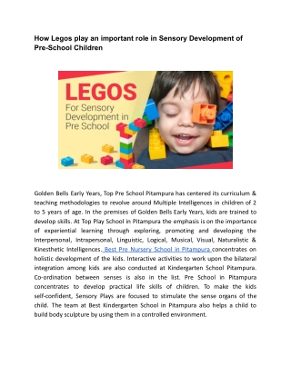 How Legos play an important role in Sensory Development of Pre-School Children