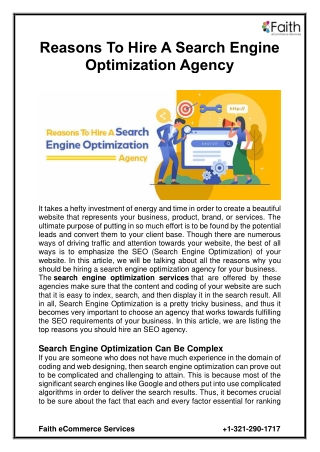 Reasons To Hire A Search Engine Optimization Agency