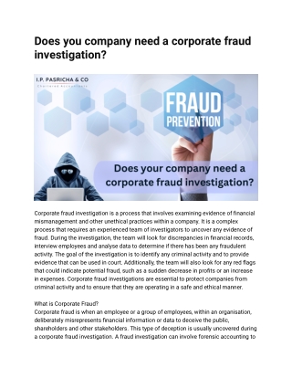 article on corporate fraud investigation