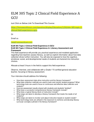 ELM 305 Topic 2 Clinical Field Experience A GCU