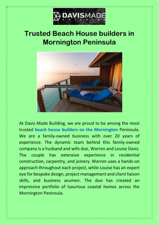 Trusted Beach House builders in Mornington Peninsula