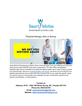 Physical therapy clinic in Surrey