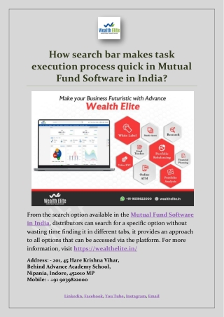 How search bar makes task execution process quick in Mutual Fund Software in India