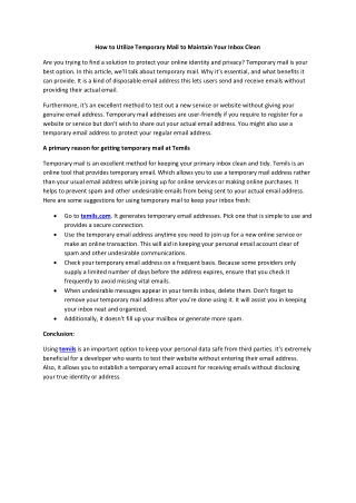 How to Utilize Temporary Mail to Maintain Your Inbox Clean