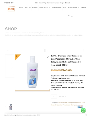 Oatem Cats and Dogs shampoo to reduce skin allergies - Disnfecto
