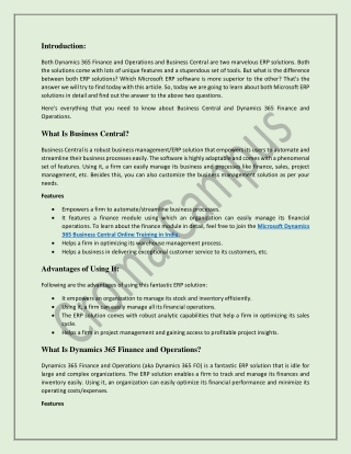 Dynamics 365 Finance and Operations Vs. Business Central