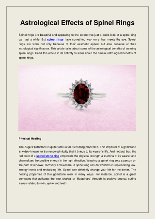 Astrological Effects Of Spinel Rings