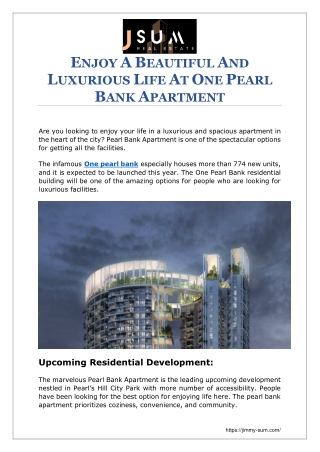 Enjoy A Beautiful And Luxurious Life At One Pearl Bank Apartment