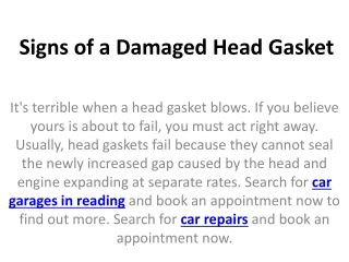 Signs of a Damaged Head Gasket