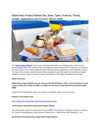 Global Dairy Product Market Size, Share, Types, Products, Trends, Growth.