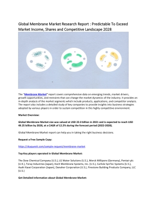 Global Membrane Market Research Report : Predictable To Exceed Market Income.