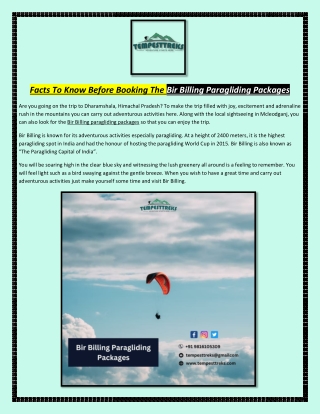 Facts To Know Before Booking The Bir Billing Paragliding Packages