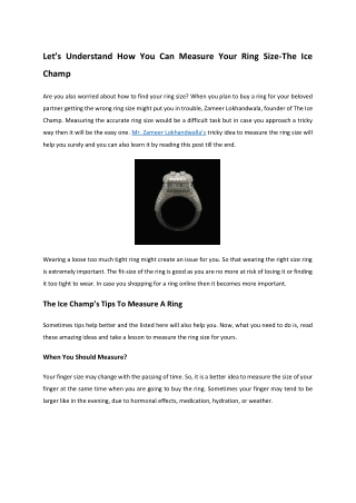 Let’s Understand How You Can Measure Your Ring Size-The Ice Champ