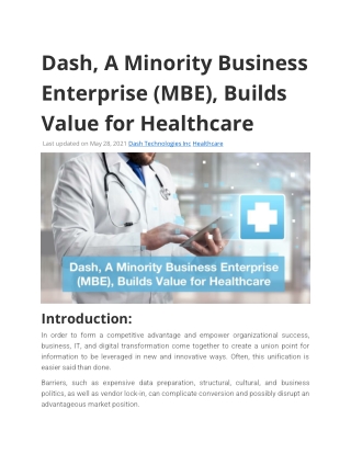 Dash, A Minority Business Enterprise (MBE), Builds Value for Healthcare