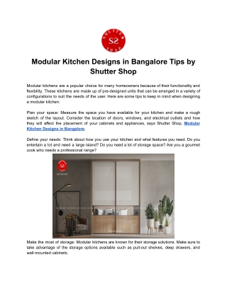 Modular Kitchen Designs in Bangalore Tips by Shutter Shop