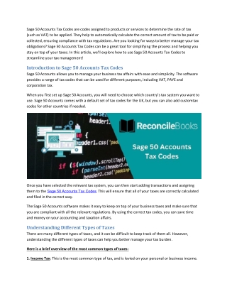 Sage 50 Accounts Tax Codes