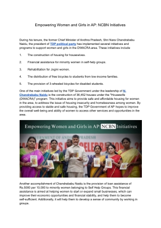 Empowering Women and Girls in AP: NCBN Initiatives