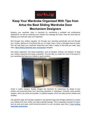 Keep Your Wardrobe Organized With Tips from Artuz the Best Sliding Wardrobe Door Mechanism Designers