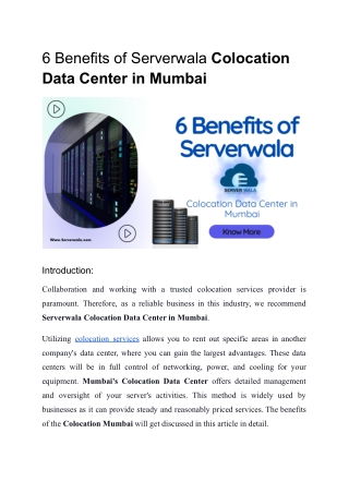 6 Benefits of Serverwala Colocation Data Center in Mumbai