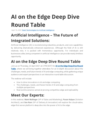 AI on the Edge Deep Dive Round Table