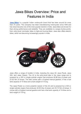 Jawa Bikes Overview_ Price and Features in India