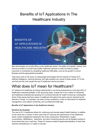 Benefits of IoT Applications In The Healthcare Industry