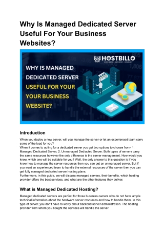 Why is Managed Dedicated Server Useful For Your Business Websites