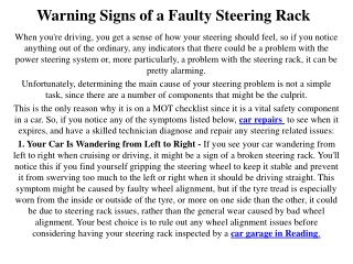 Warning Signs of a Faulty Steering Rack