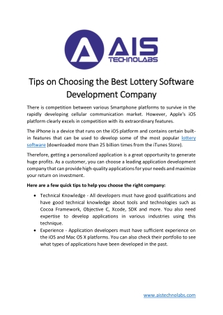 Tips on Choosing the Best Lottery Software Development Company