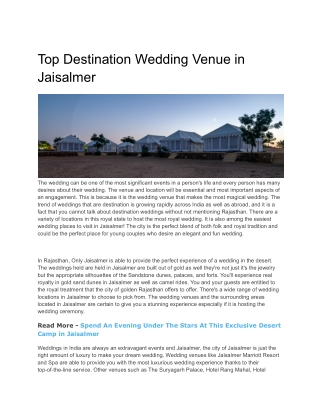 Top Destination Wedding Venue in Jaisalmer