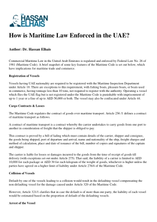 How is Maritime Law Enforced in the UAE