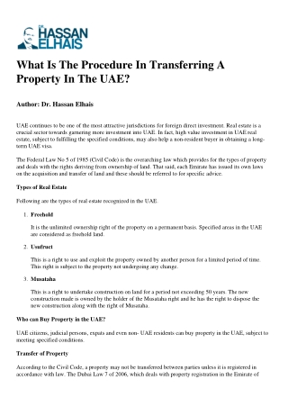 What Is The Procedure In Transferring A Property In The UAE