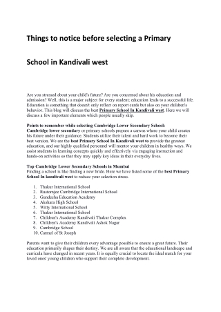 Things to notice before selecting a Primary School in Kandivali west
