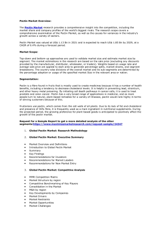 Global Industry Analysis and Forecast for the Pectin Market (2022-2029)
