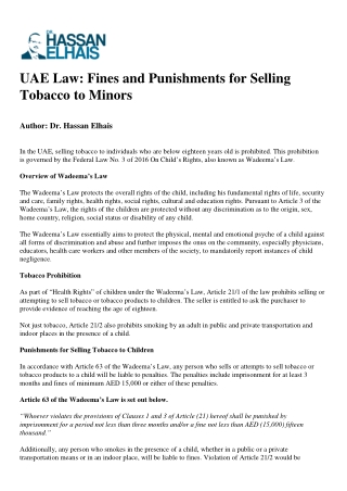 UAE Law Fines and Punishments for Selling Tobacco to Minors