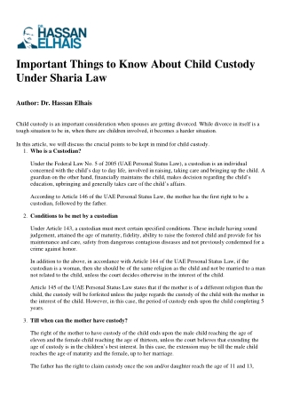Important Things to Know About Child Custody Under Sharia Law
