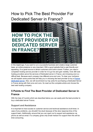 How to Pick The Best Provider For Buying a Dedicated Server in France